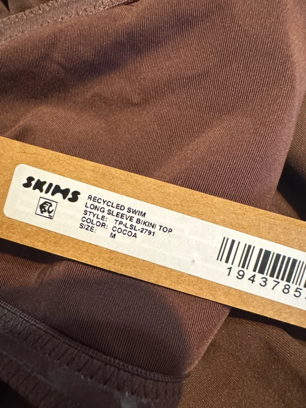 SKIMS Long Sleeve Bandeau Bikini Top in Deep Cocoa. Discontinued /Rare. - Picture 9 of 9